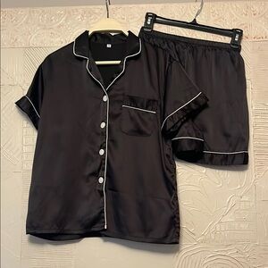 Black Satin Women's Pajama Set, size M